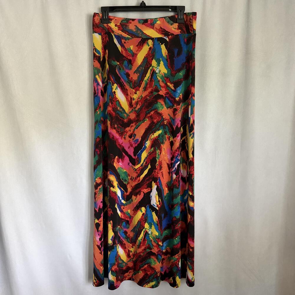 Bobbie Brooks Skirt Womens L Colorful Artsy Maxi Knit Stretch Boho Statement